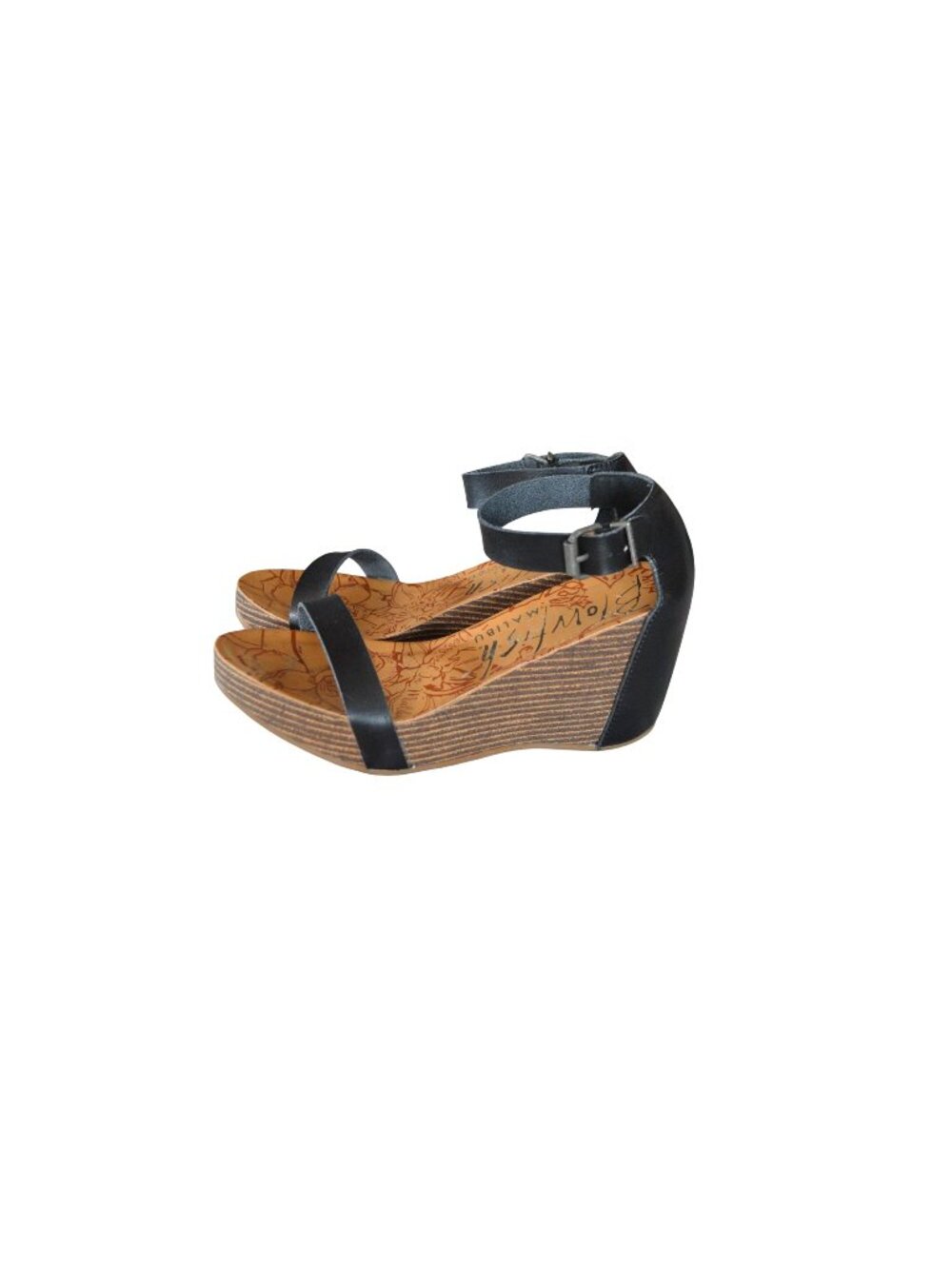 Blowfish Malibu Strappy Cork Wedge Sandals Black Women Size 9 Boho Summer Casual